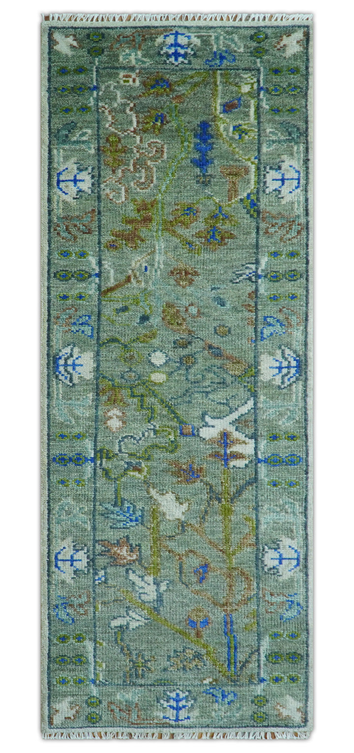 Custom Made Runner The Plants and Roots Green Hand Knotted Wool Rug