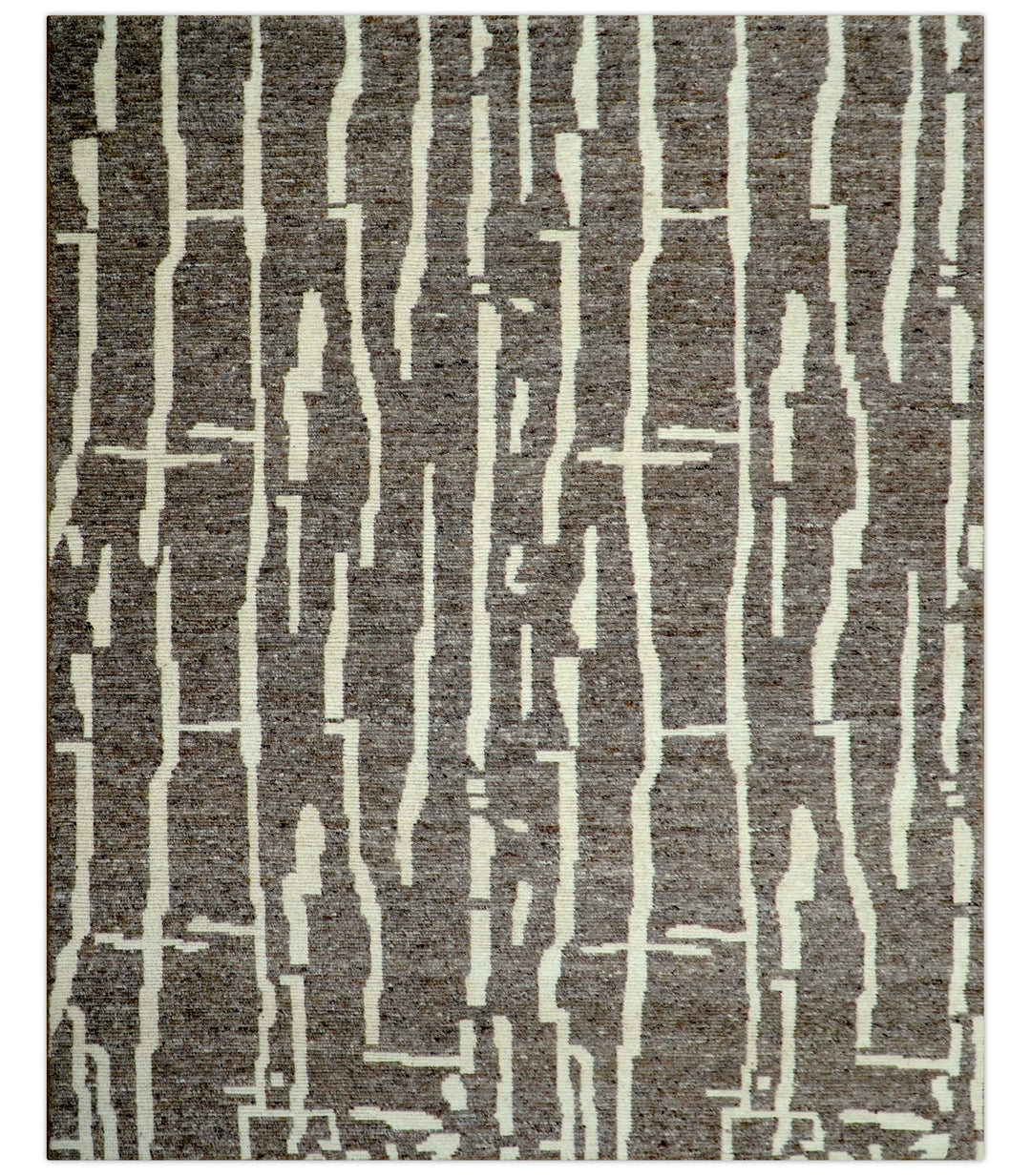 Custom Made Brown And Ivory Contemporary Hand Knotted Wool Area Rug