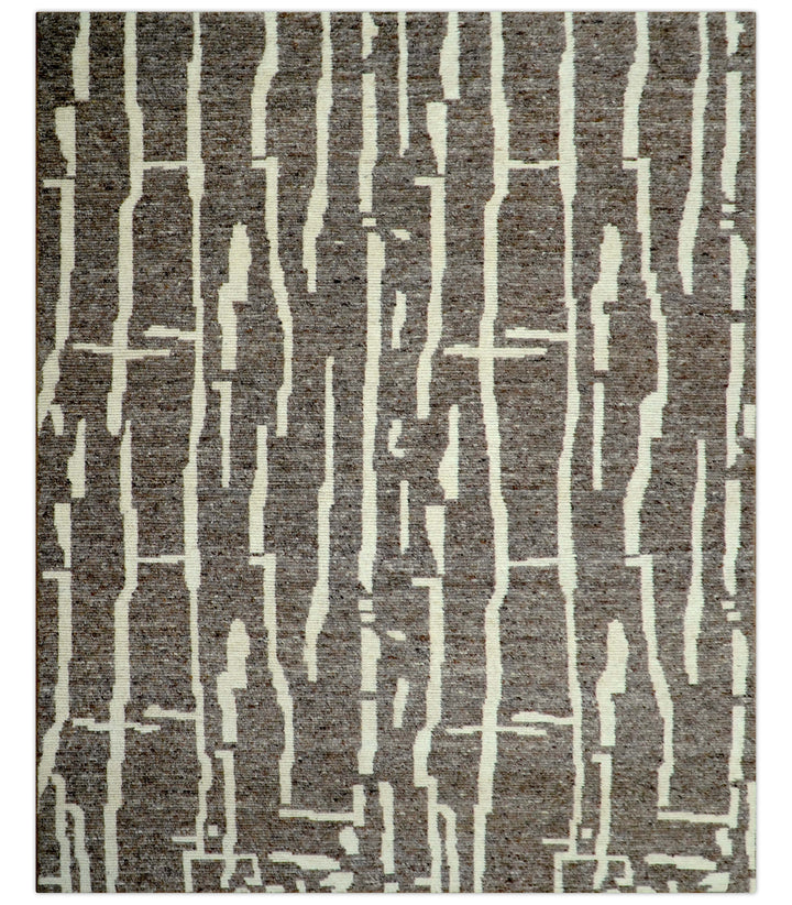 Custom Made Brown And Ivory Contemporary Hand Knotted Wool Area Rug