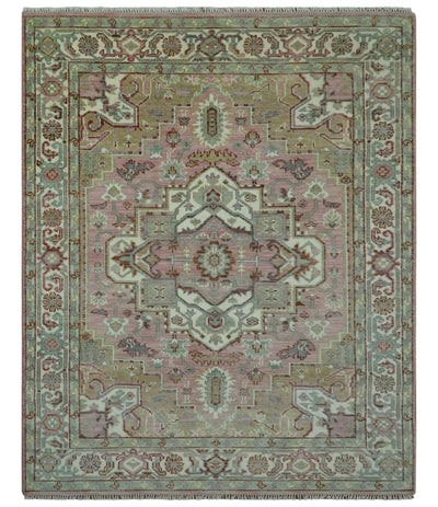 Pink, Ivory and Olive Hand Knotted Traditional Custom Made Size wool area rug