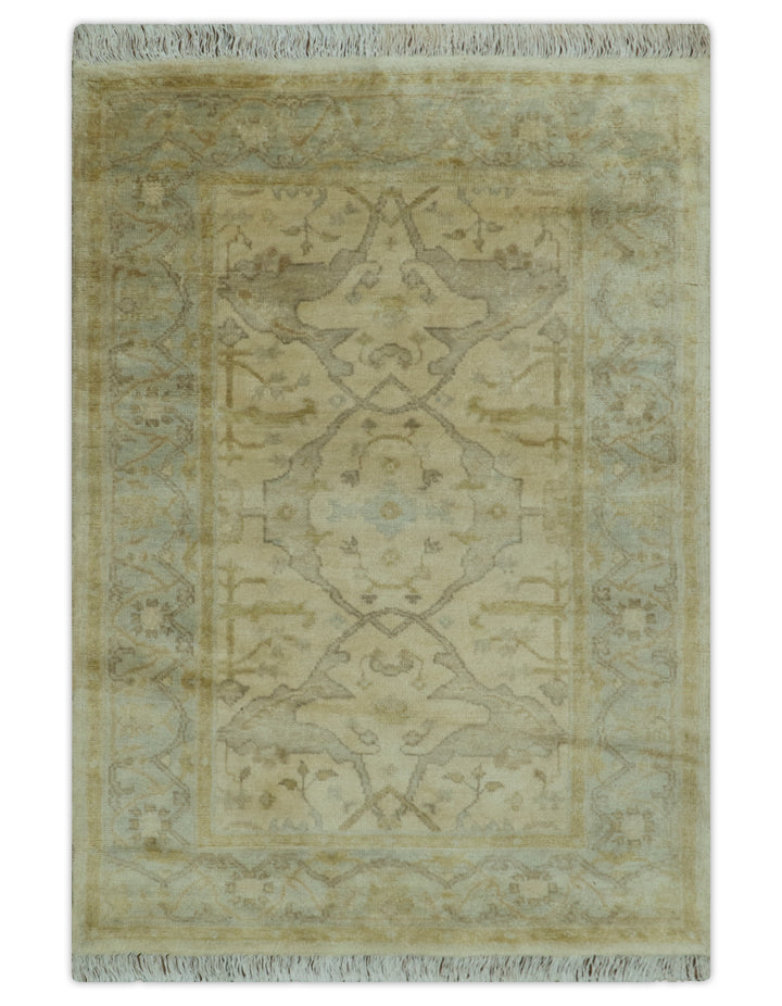 Traditional Oushak Design  Beige And Gray 4x6 Hand Knotted Wool Area Rug