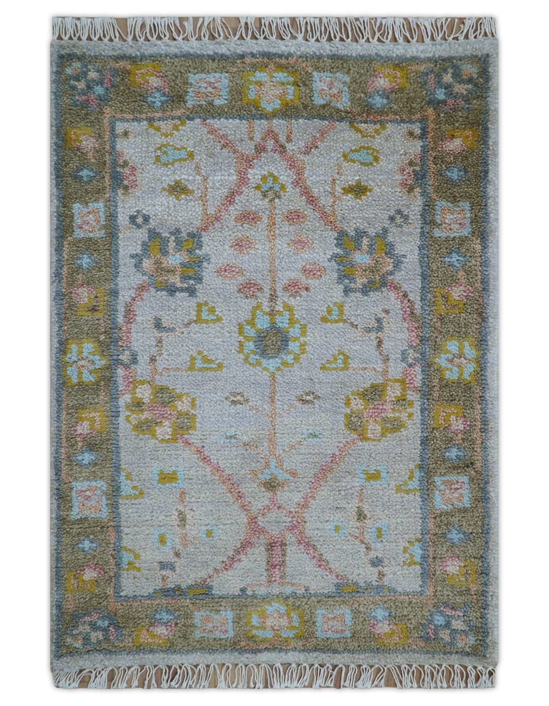 Hand Knotted 2x3 Traditional Style Gray And Brown Wool Rug