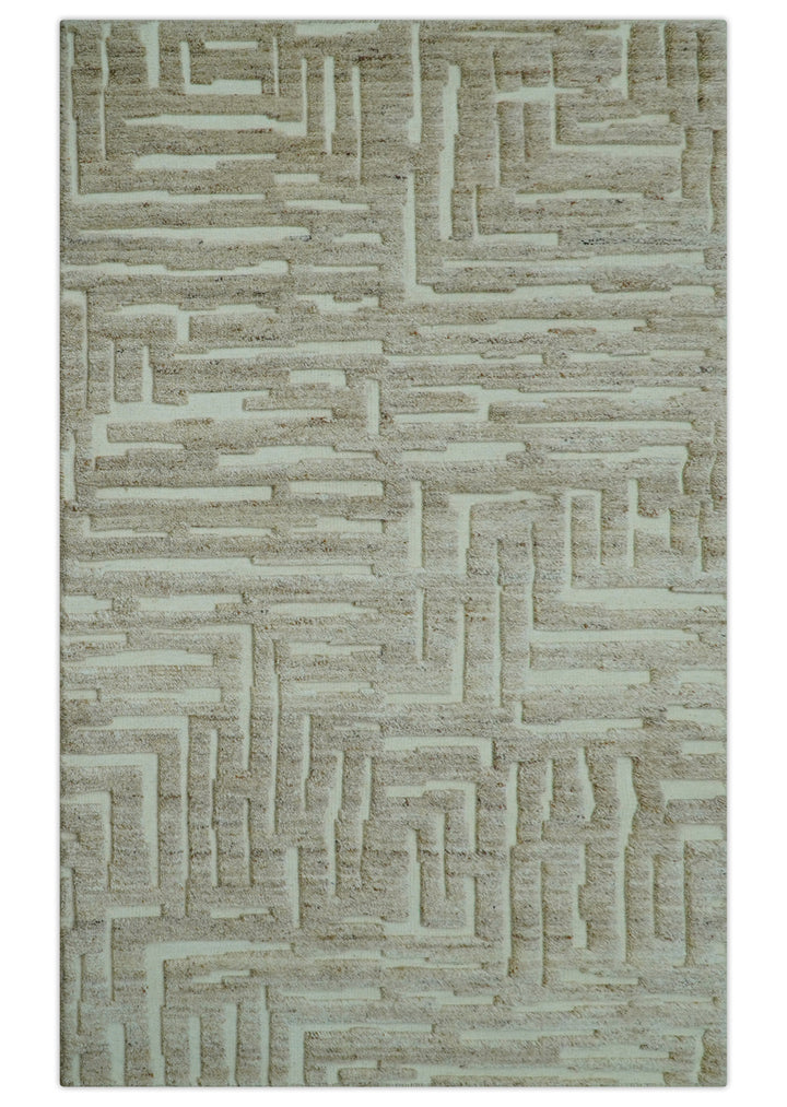 Custom Made Modern Contemporary Beige Hand Knotted Wool Area Rug