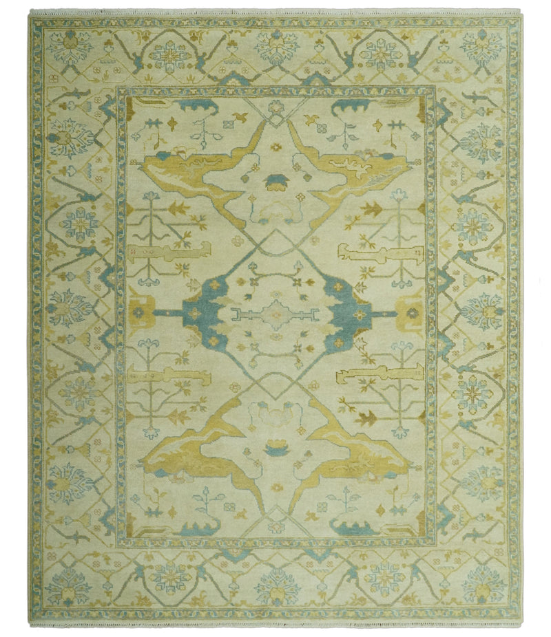 Hand Knotted Beige and Gray 8x10 Traditional Oriental Oushak wool area rug