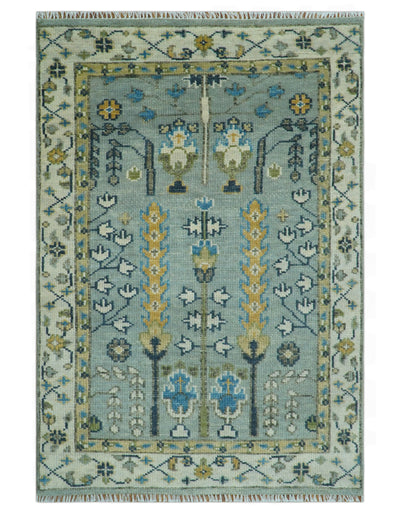 Tree of life Silver and Ivory Hand Knotted Traditional Oushak Multi Size Wool Area Rug