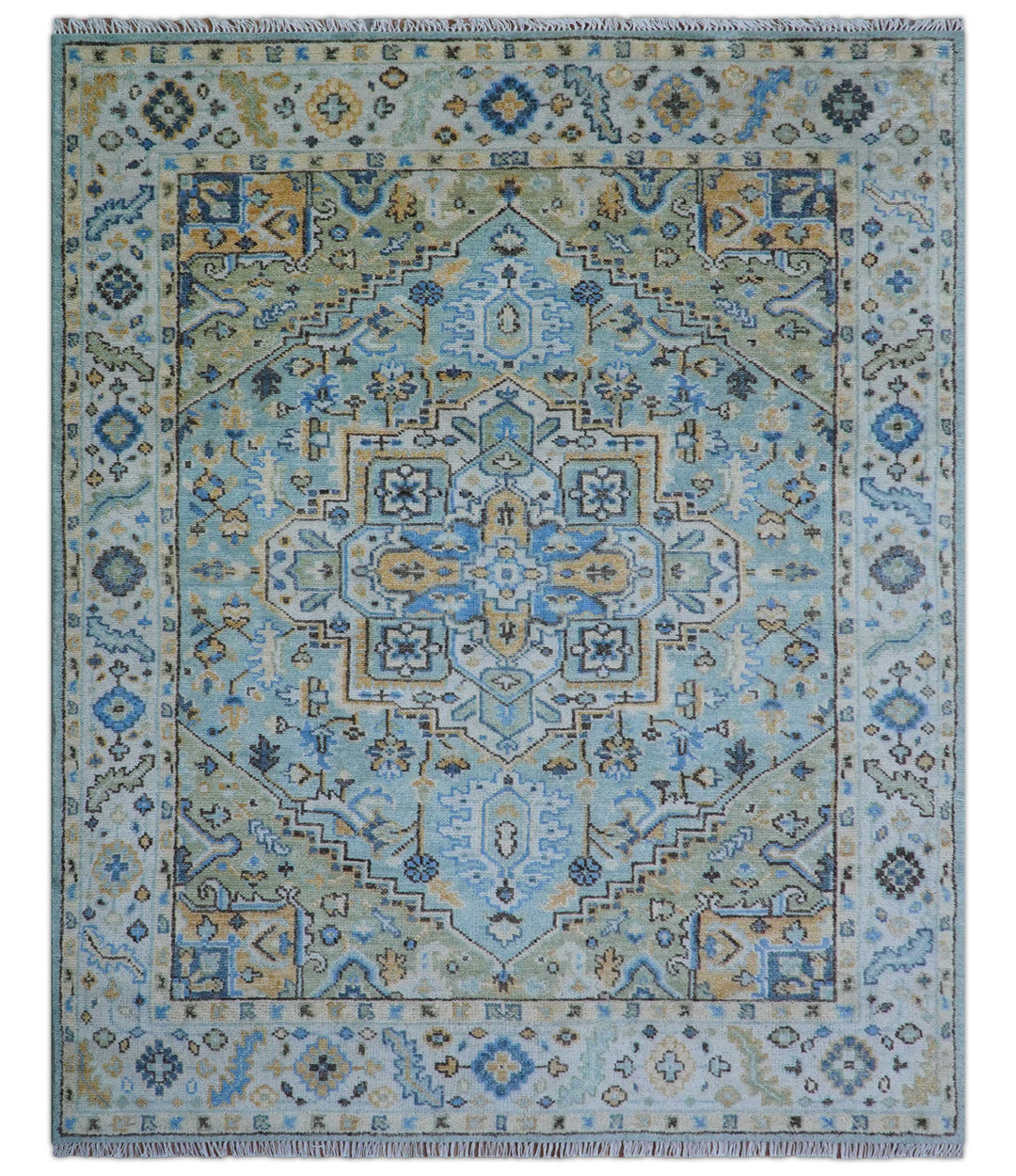 Ellie Blue And Beige Turkish Design Hand Knotted Wool Rug