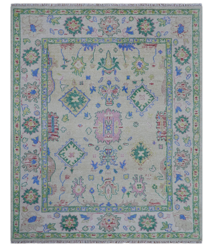 Quick Ship 8x10 Modern Oushak Design Beige And Blue Hand Knotted Rug