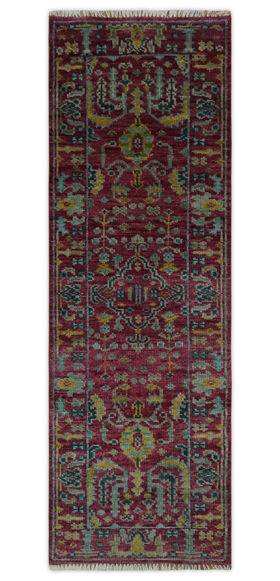 Custom Made Runner Traditional Maroon Hand Knotted Wool Rug