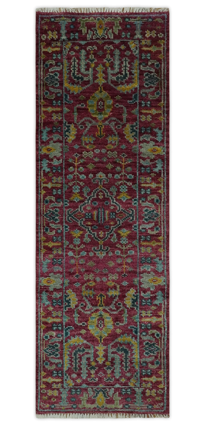 Custom Made Runner Traditional Maroon Hand Knotted Wool Rug