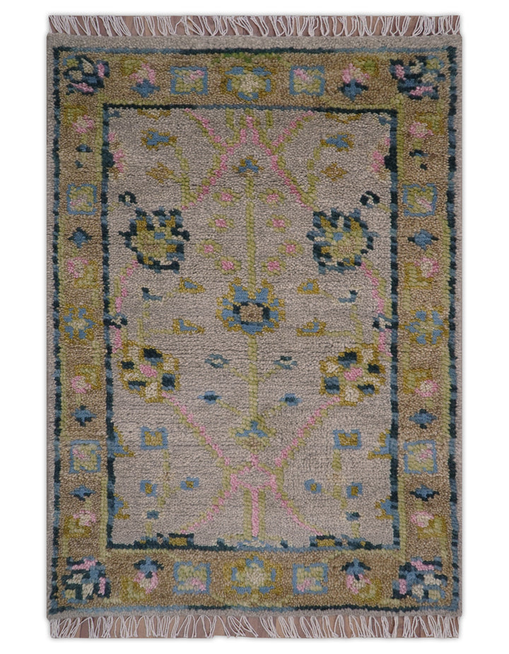 Hand Knotted 2x3 Traditional Style Taupe And Brown Wool Rug