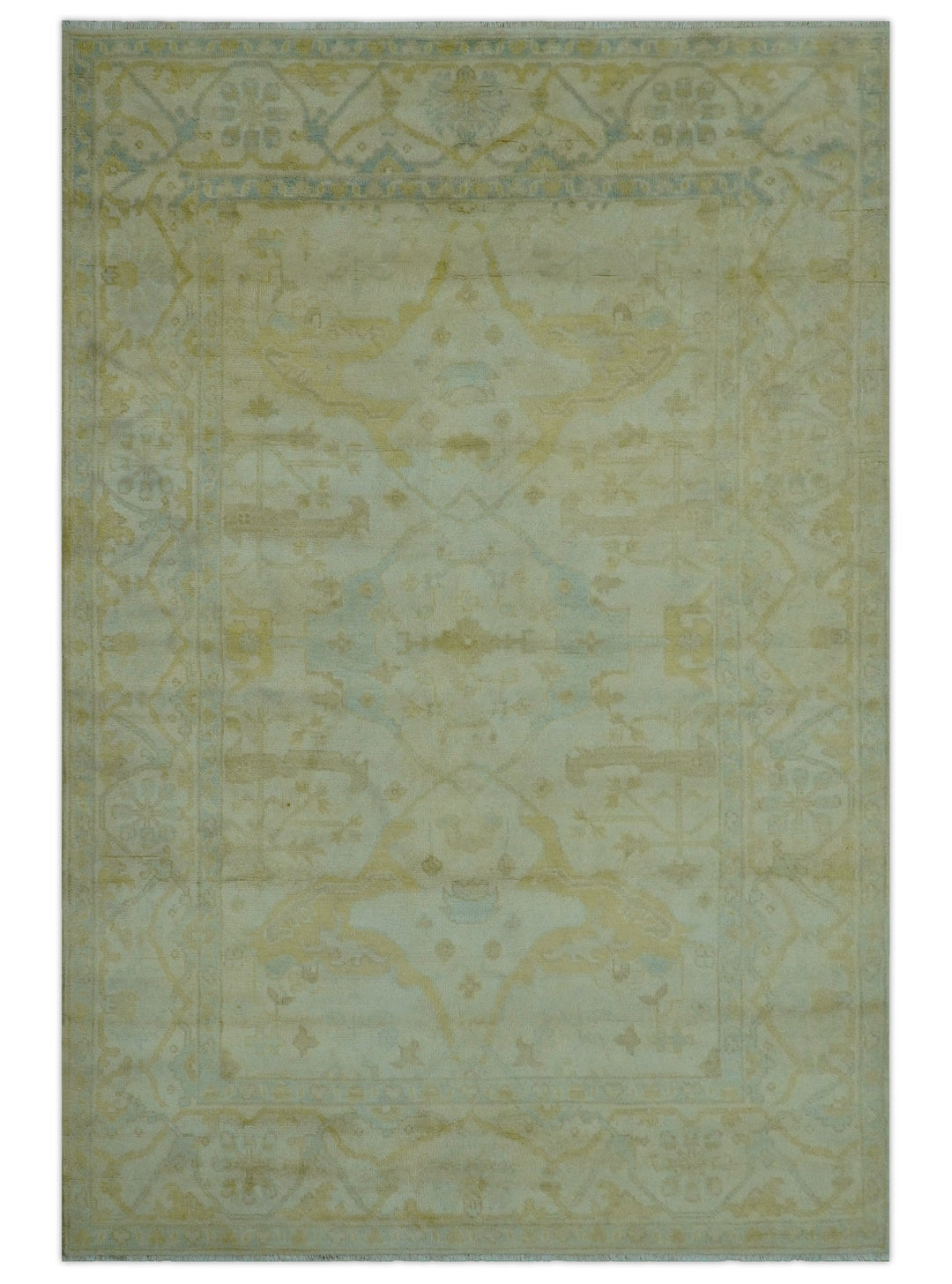 Traditional Oushak Design Beige And Gold 6x9 Hand Knotted Wool Area Rug