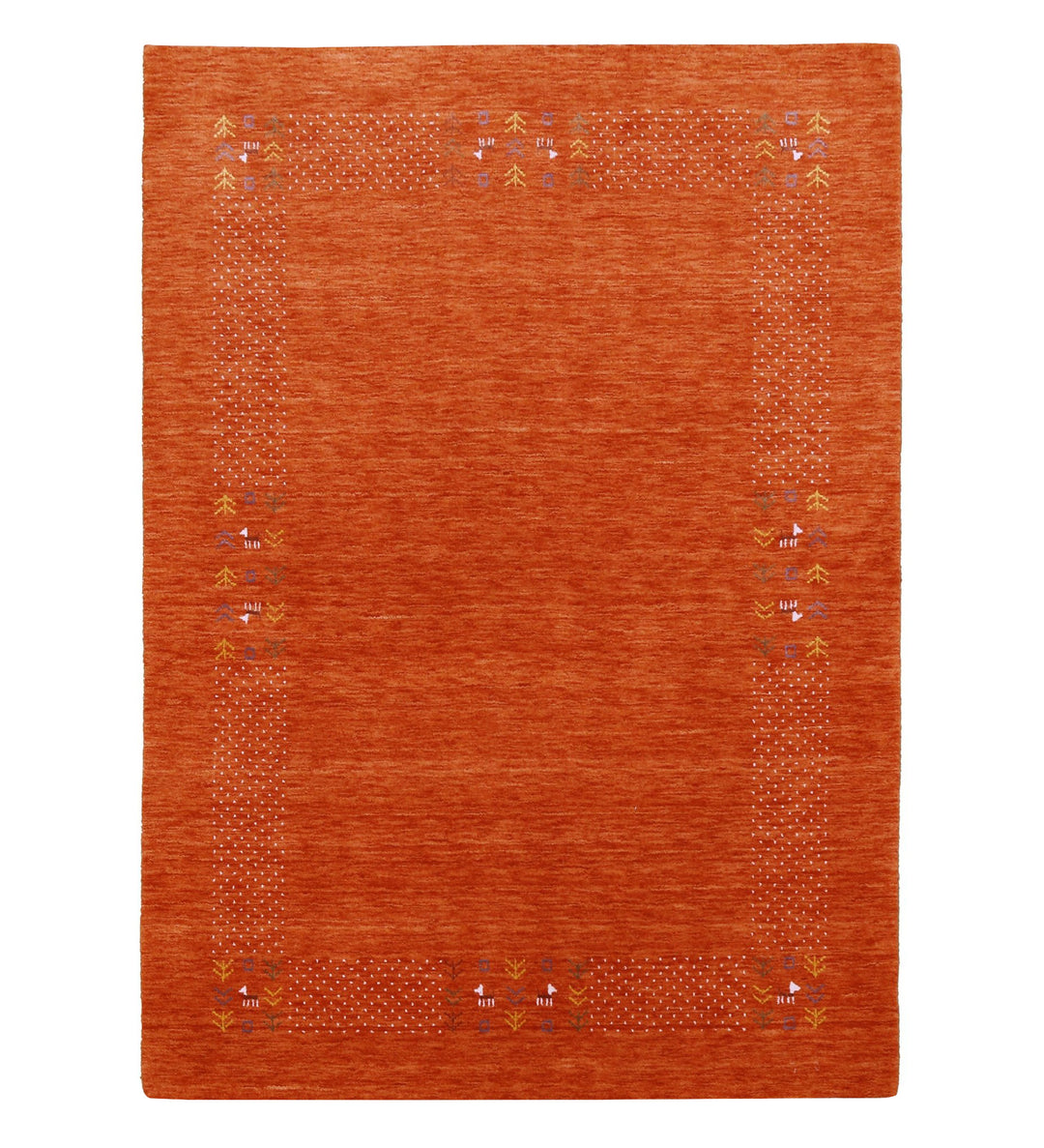 Orange Solid ground with Border Pattern Loomed Wool Area Rug