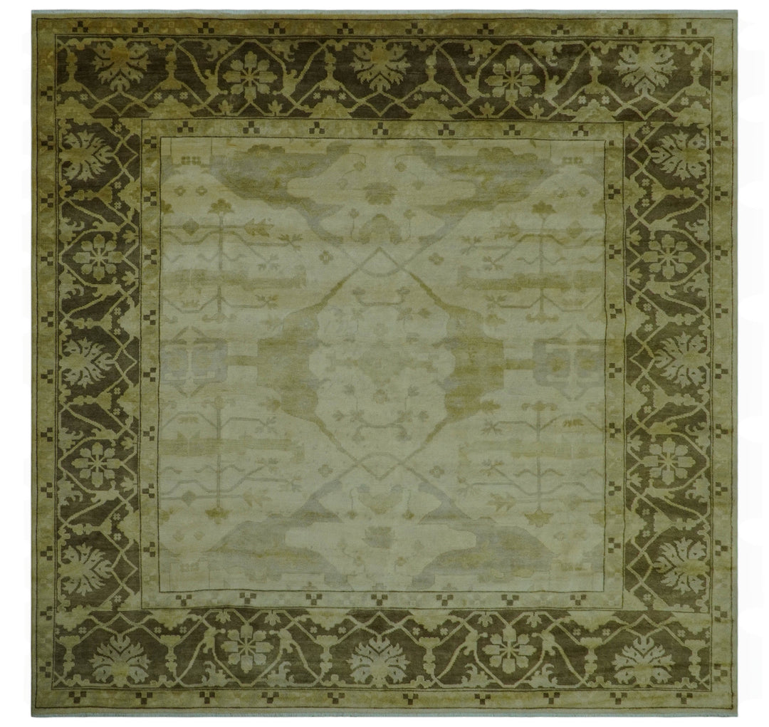 Traditional Oushak Design Beige And Brown 10x10 Hand Knotted Wool Area Rug