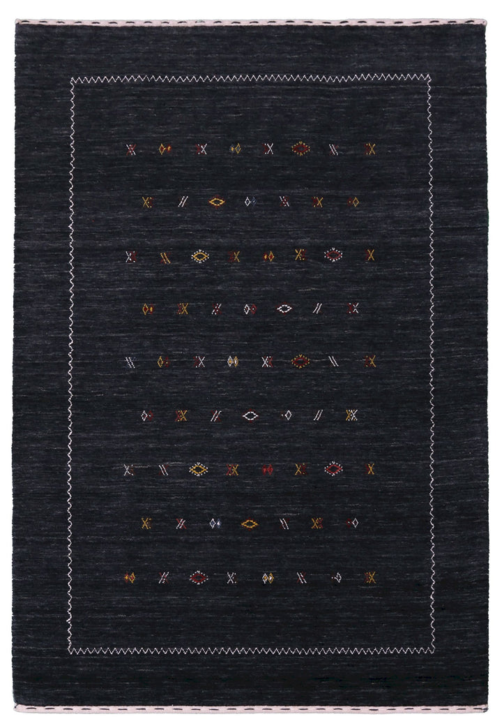 Modern Charcoal And White Hand Loomed Wool Area Rug