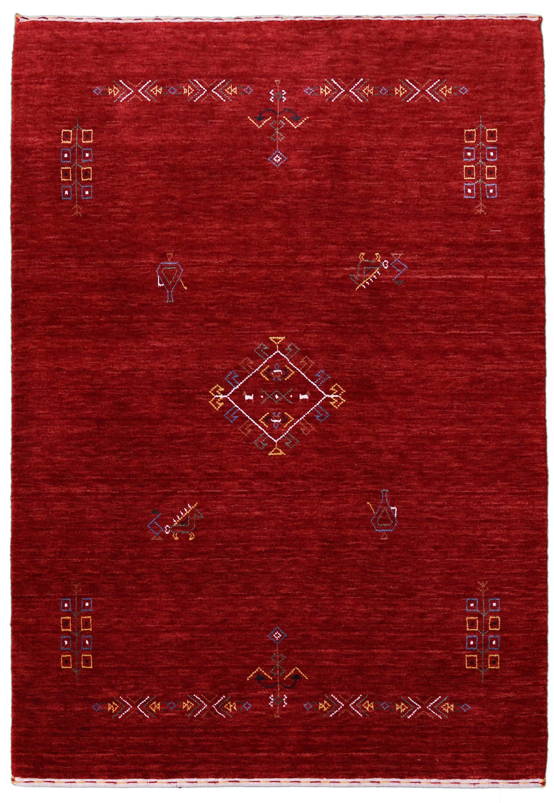 Ready to Ship Red Center Medallion Tribal Design Hand Loomed Wool Area Rug