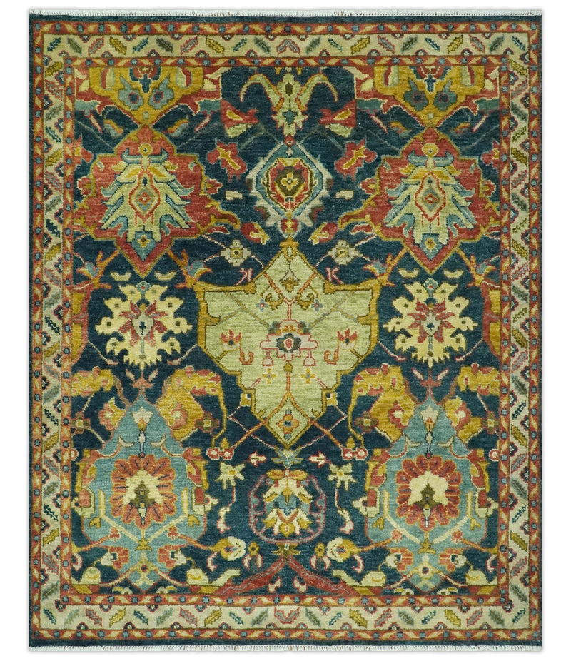 Traditional Oushak Blue and Gold Antique Style Hand knotted Custom Made Area Rug