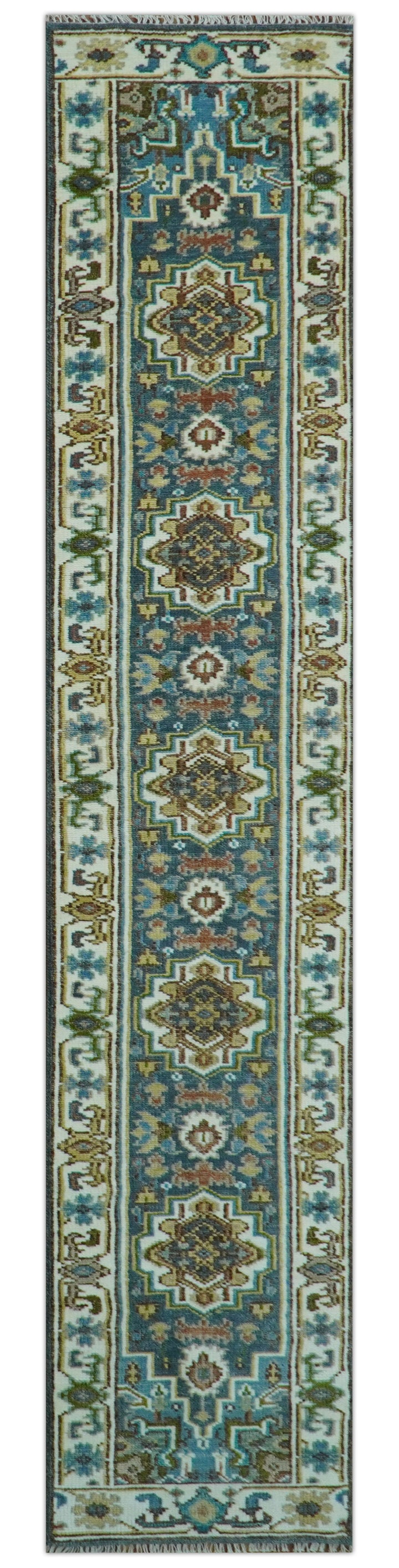Runner Blue And Brown Traditional Heriz Hand Knotted Made to Order Wool Rug