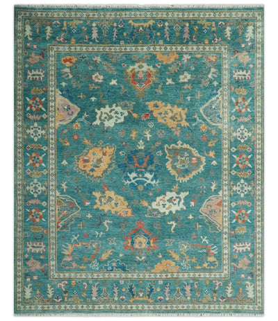 Hand Knotted Teal Traditional Oushak 8x10.4 wool area rug