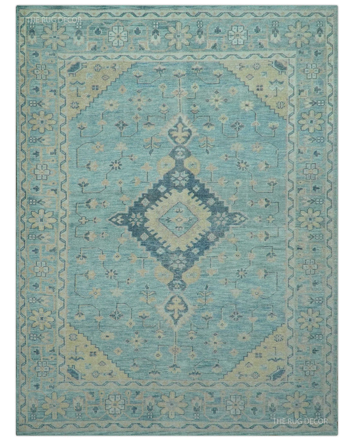 Custom Made Blue And Beige Turkish Design Hand knotted Wool Area Rug