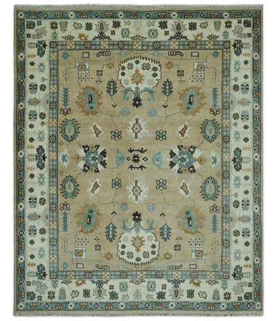 Hand knotted Peach, Ivory and Gray 8x10 Oriental Oushak wool area rug