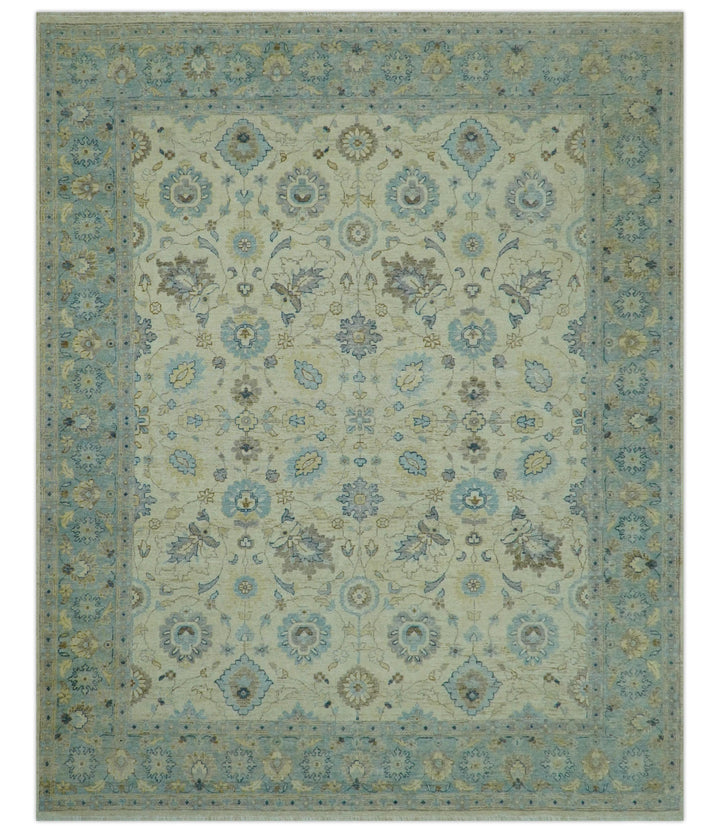 Distressed traditional Design Blue And Beige Hand Knotted 8x10 Wool Area Rug