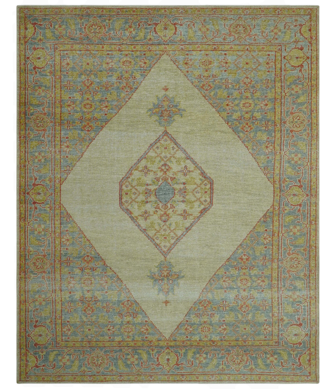 Beige and Rust Traditional Turkish Medallion Hand Knotted 8x10 Wool Area Rug
