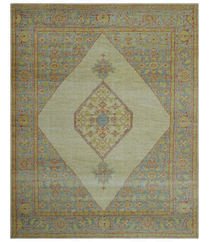 Beige and Rust Traditional Turkish Medallion Hand Knotted 8x10 Wool Area Rug