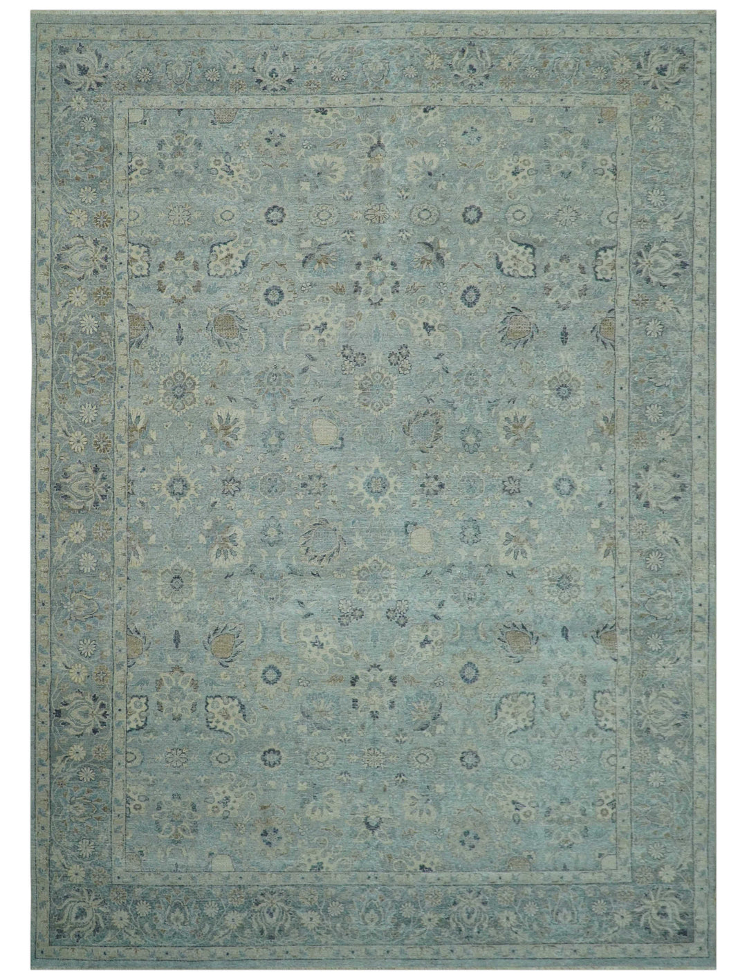 Distressed traditional And Beige Hand Knotted 10x14 Wool Area Rug