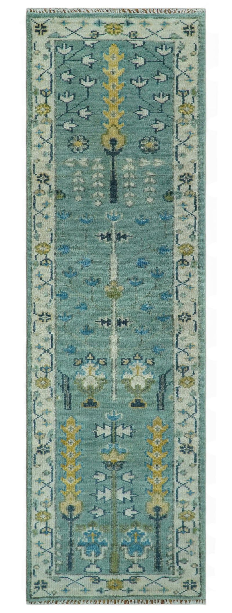 Hand Knotted Traditional Blue and Ivory Antique Oushak Custom Made Wool Area Rug