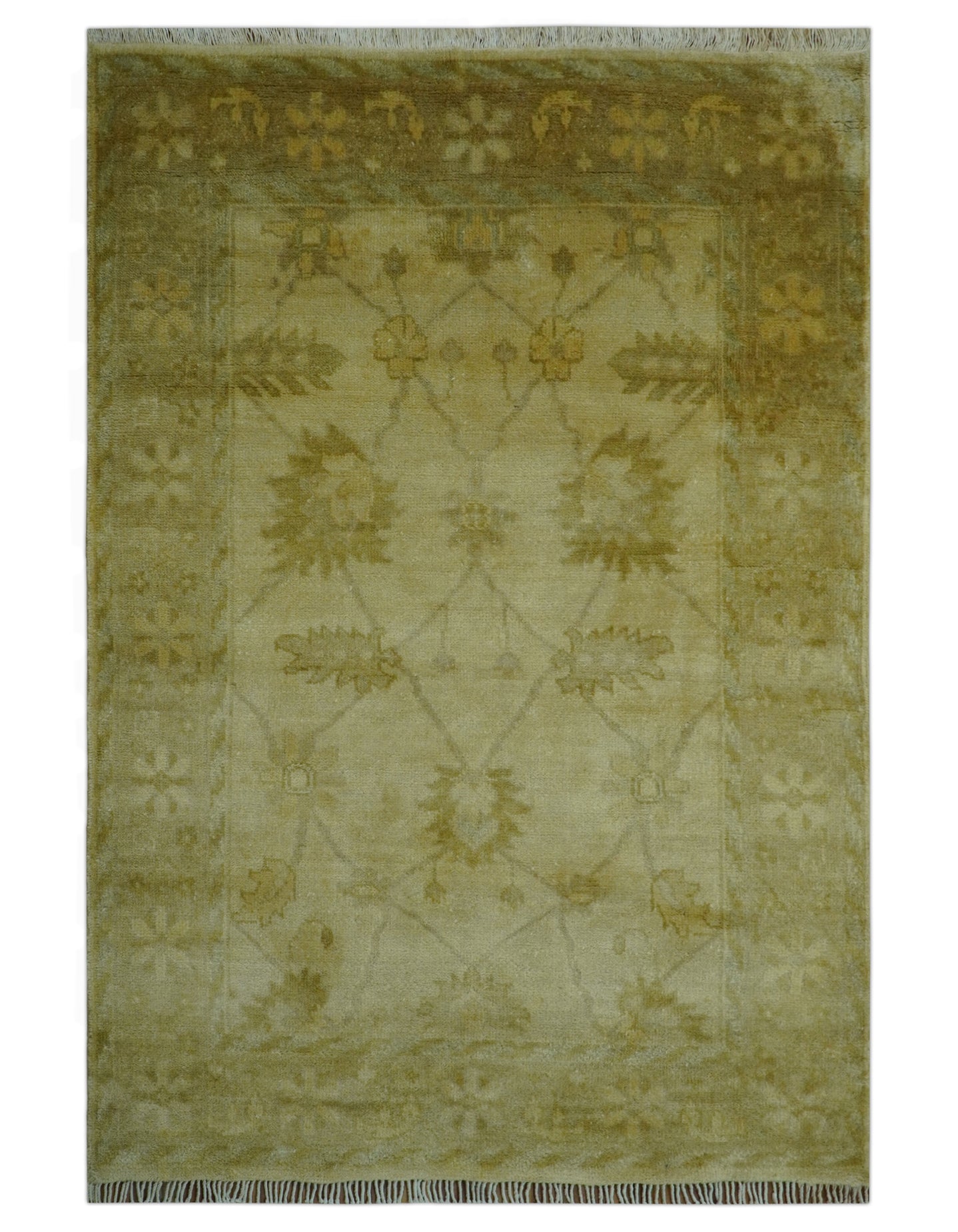 Traditional Oushak Design Brown And Beige Hand Knotted 4x6 Wool Area Rug