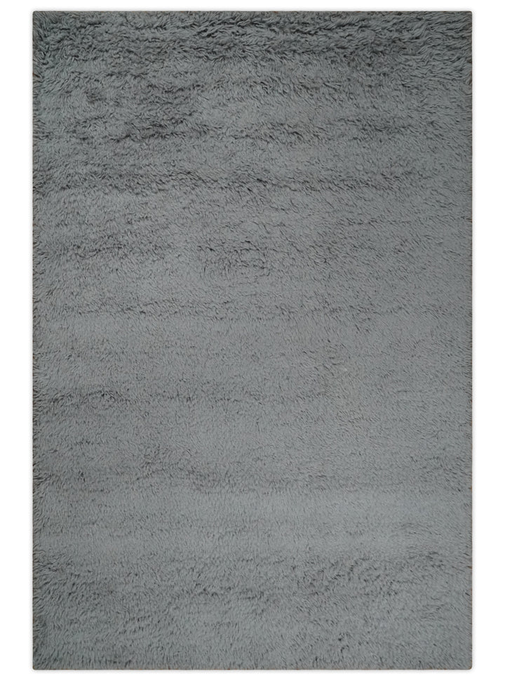 Ready to Ship 8x10 Hand Woven Gray Modern Solid Design Wool Rug