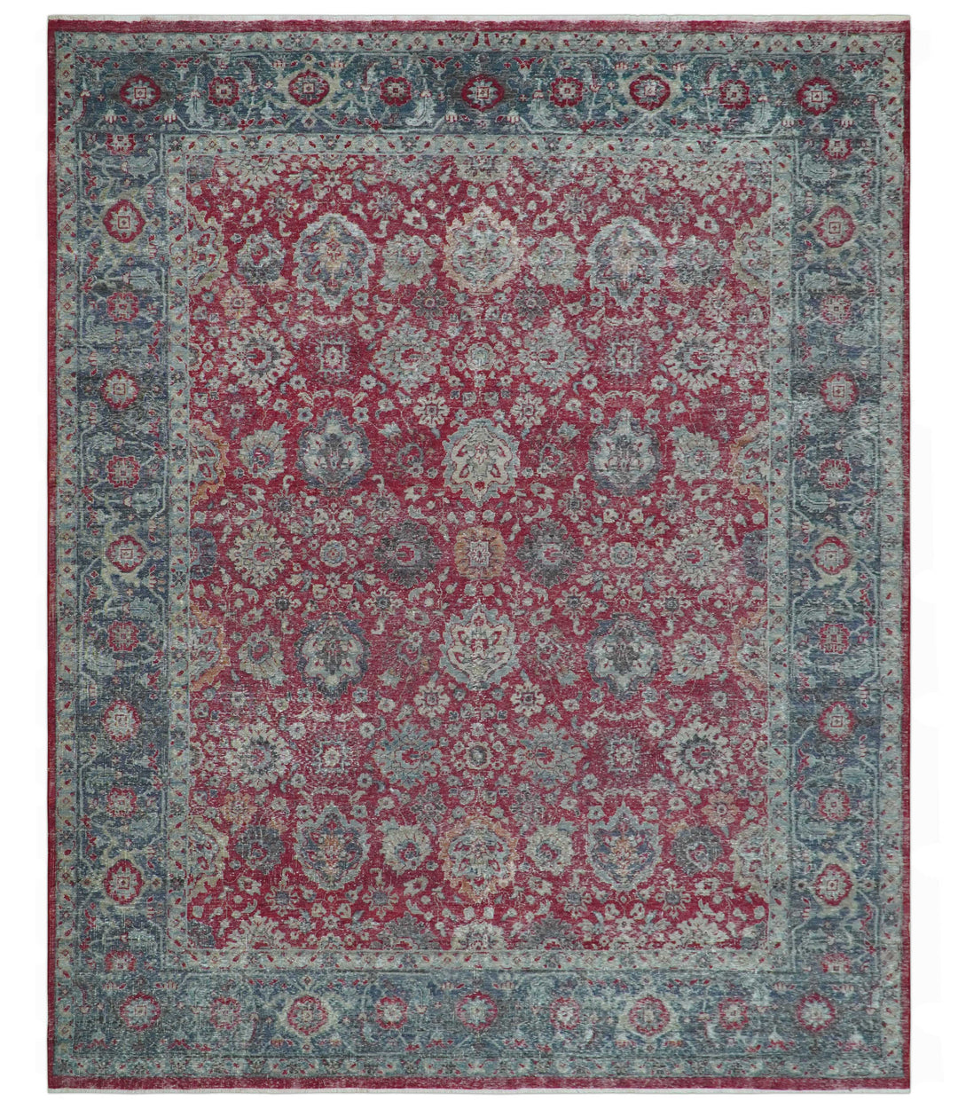 Custom Made Traditional Oriental Design Red And Blue Hand Knotted Wool Area Rug