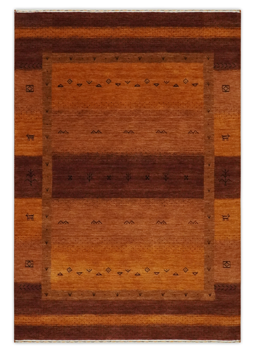 Geometrical Stripes Design Rust and Brown Hand loom wool Area Rug – The ...