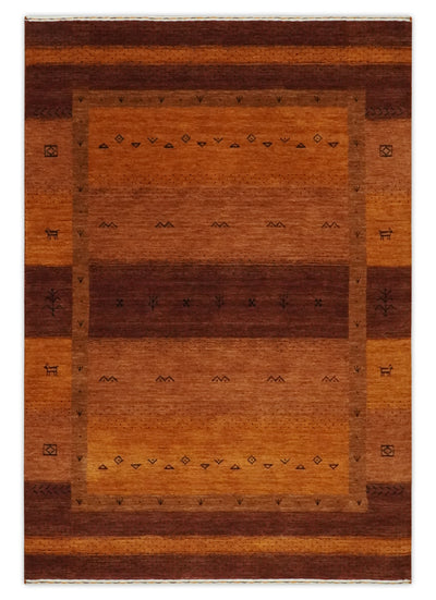 Custom Made geometrical Stripes Design Rust and Brown Hand loom wool Area Rug