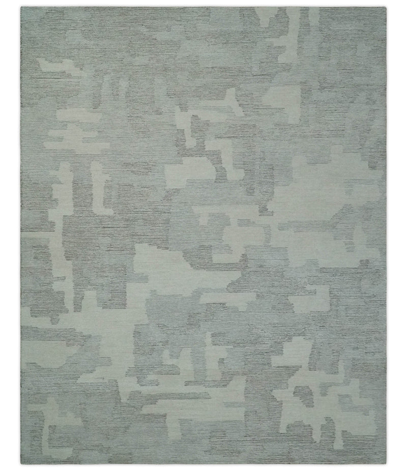 Hand Tufted Ivory, Silver and Charcoal Modern Abstract 8x10 wool Rug