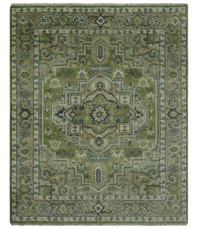 Custom Made Hand Knotted Traditional Green, Silver and Charcoal wool area rug