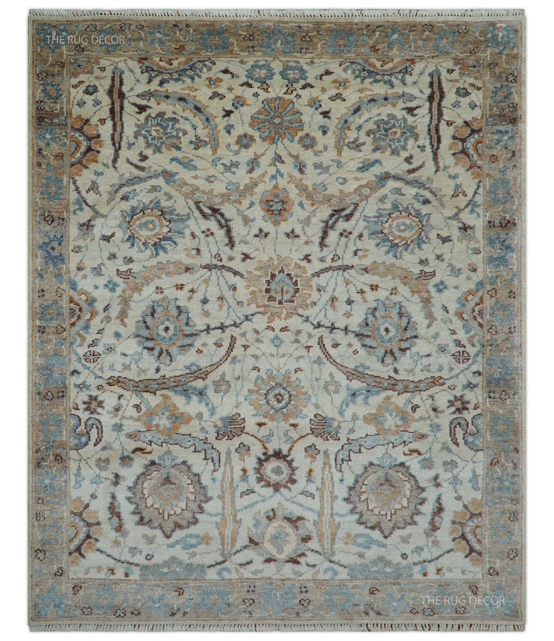 Custom Made Ivory And Camel Traditional Hand Knotted Wool Rug