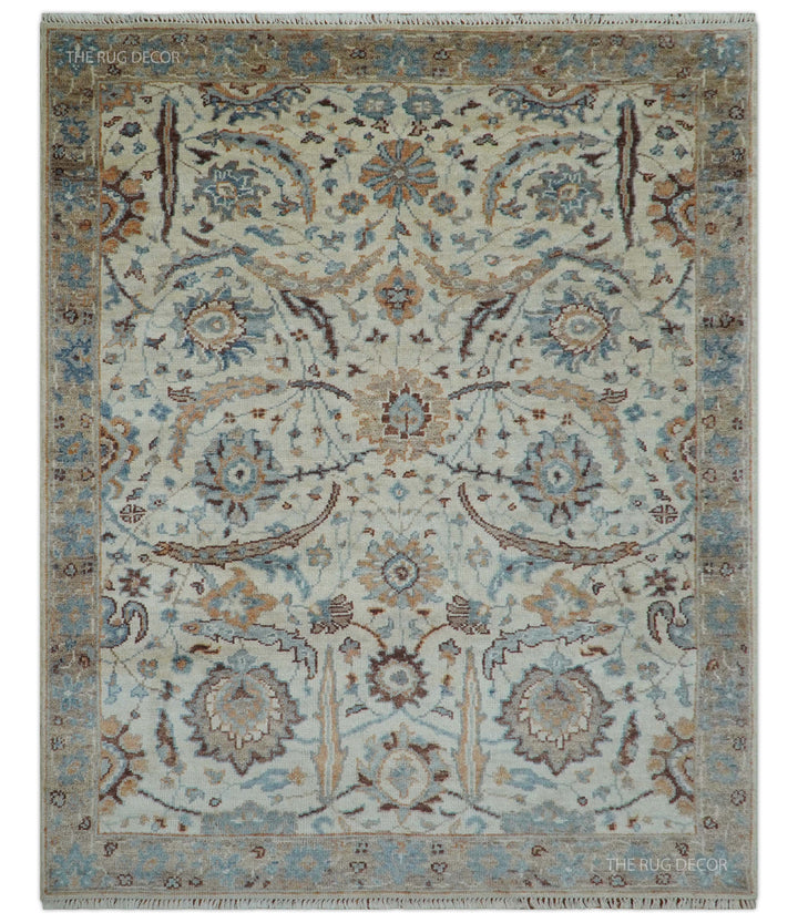 Custom Made Ivory And Camel Traditional Hand Knotted Wool Rug