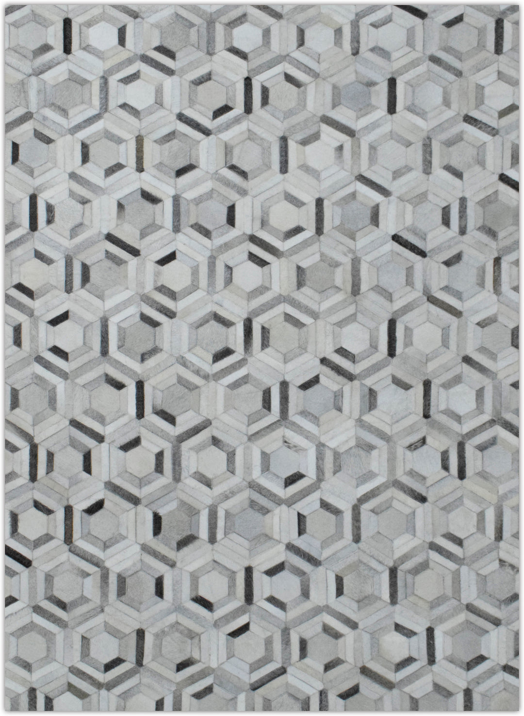 Ready to Ship Modern Ivory and Silver Handmade 8x10 Leather Rug