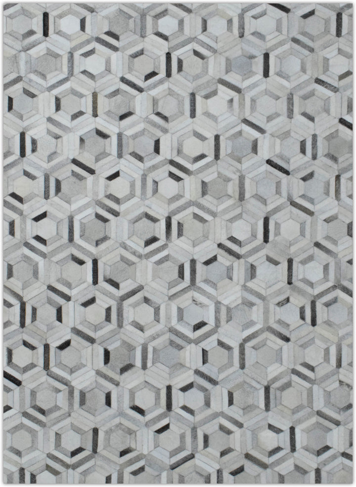Ready to Ship Modern Ivory and Silver Handmade 8x10 Leather Rug
