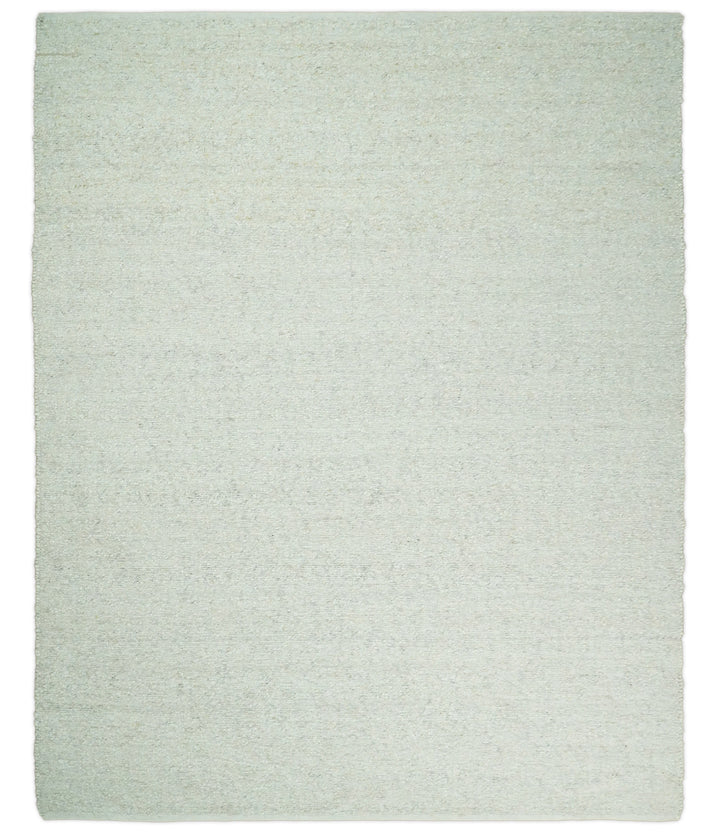 Quick Ship Modern Solid Design White Hand Loom 8x10 Wool Rug