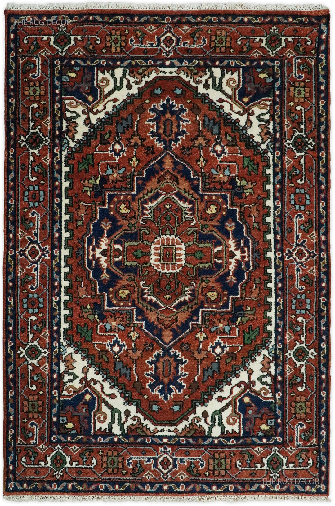 Sera Traditional Design Maroon And Blue Hand Knotted Wool Rug