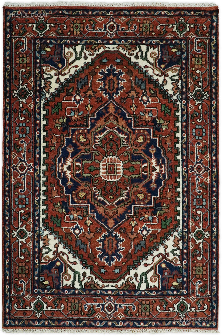 Sera Traditional Design Maroon And Blue Hand Knotted Wool Rug