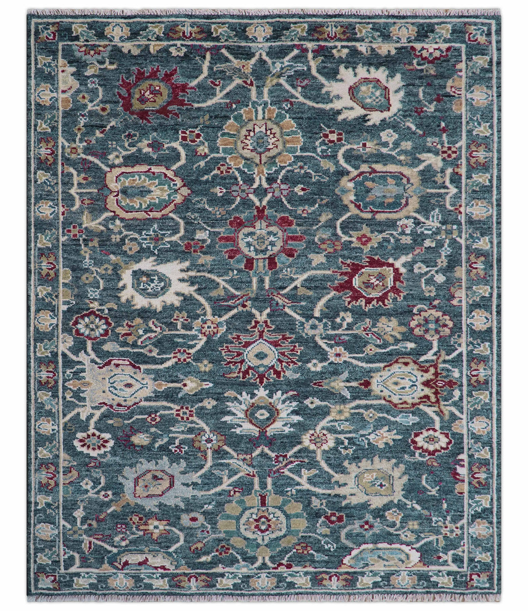 Custom Made Blue Traditional Turkish Design Hand Knotted Wool Rug
