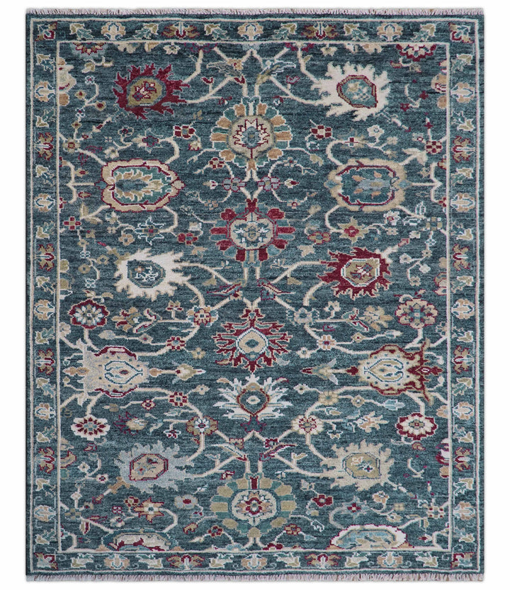 Custom Made Blue Traditional Turkish Design Hand Knotted Wool Rug