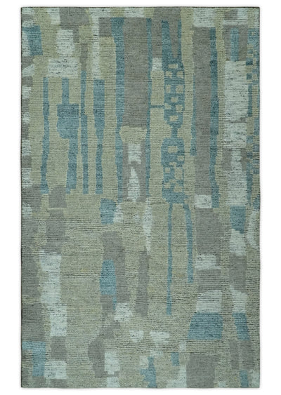 5x8 Olive, Teal and Brown Modern abstract Hand knotted wool Area Rug