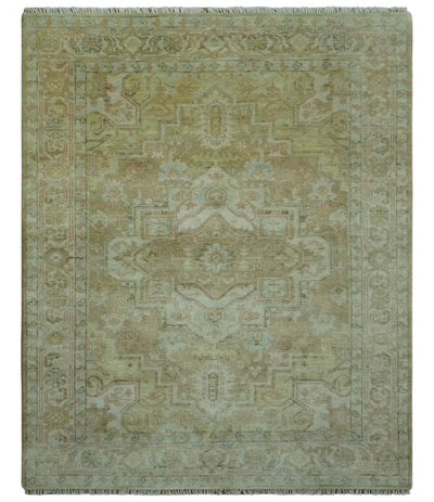 Custom Made Silver, Olive and Peach Hand Knotted Traditional wool area rug