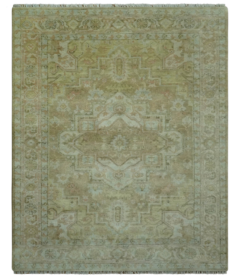 Custom Made Silver, Olive and Peach Hand Knotted Traditional wool area rug