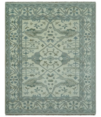 Custom Made Ivory, Gray and Olive Hand Knotted Oriental Oushak Wool area rug