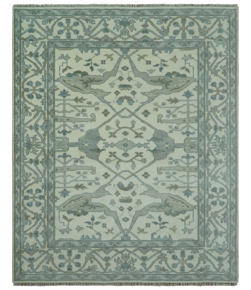 Custom Made Ivory, Gray and Olive Hand Knotted Oriental Oushak Wool area rug